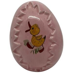 Pink Ceramic Easter Egg Hand Painted Duck Design
